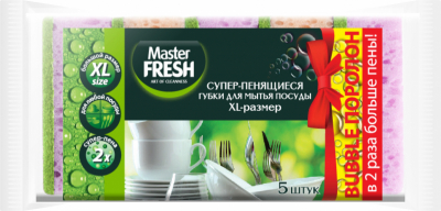 Губки для мытья посуды XL bubble-поролон, 5шт. микс яркие цвета ,С0007169 Master FRESH