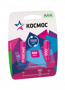 Аккумулятор Космос AAA 900mAh Ni-MH R03 BL-2 /24/288/